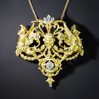 French Renaissance Revival Diamond and Enamel Necklace/Brooch, Circa 1900 - 2