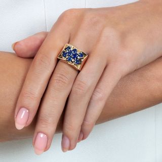 French Retro Geometric Sapphire and Diamond Ring