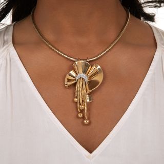 French Retro/Mid-Century Ribbon and Tassel Diamond Necklace