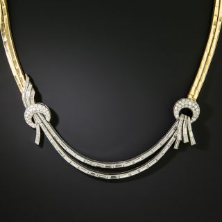 French Retro Rose Gold and Platinum Diamond Necklace - 3