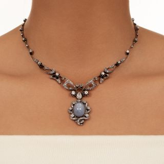 French Victorian Star Sapphire and Diamond Necklace