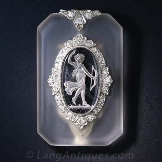 Frosted Crystal and Diamond Intaglio Goddess Brooch - 2
