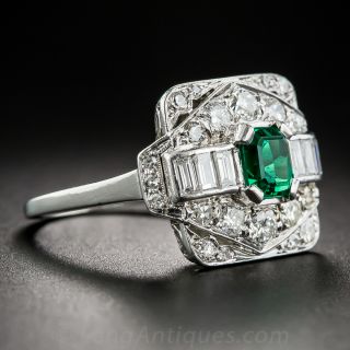 Gem Emerald and Diamond Art Deco Ring