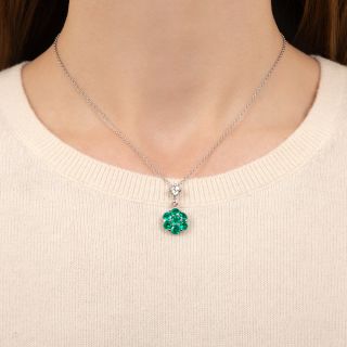 Gem Emerald Flower and Diamond Pendant