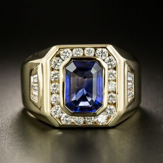 Gent's 2.61 Carat Natural No-Heat Sapphire Diamond Ring - 2