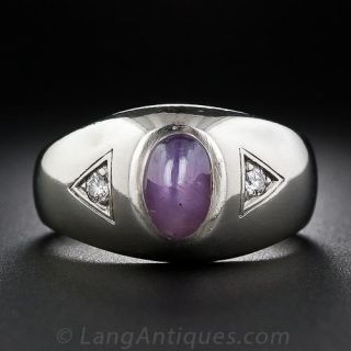 Gent's Purple Star Sapphire and Diamond Ring