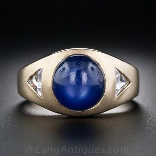 Gents' Estate Star Sapphire and Diamond Ring