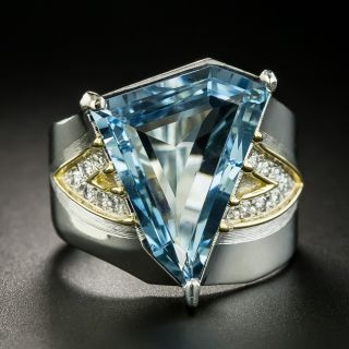 Geometric Aquamarine and Diamond Ring - 2