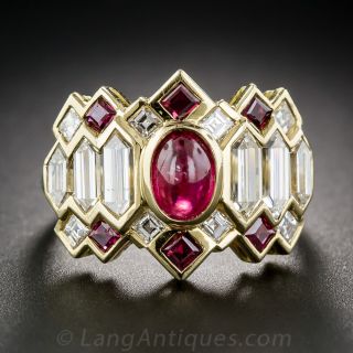 Geometric Ruby and Diamond Cocktail Ring - 1