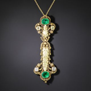 Georgian Emerald and Diamond Pendant - 2