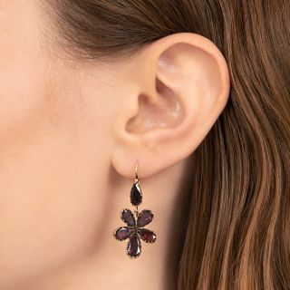 Georgian Garnet Flower Dangle Earrings
