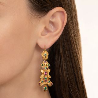 Georgian Ruby and Emerald Dangle Earrings
