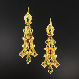Georgian Ruby and Emerald Dangle Earrings - 2