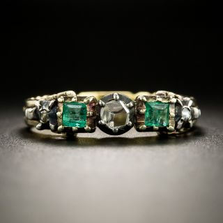 Georgian Style Diamond and Emerald Band Ring - 2