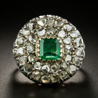 Georgian Style Emerald and Diamond Cluster Ring - 2