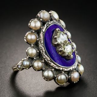 Georgian Style Rose-Cut Diamond Pearl and Enamel Ring