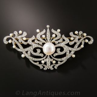 Giant Edwardian Diamond and Pearl Stomacher Brooch - 2
