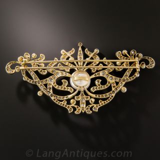 Giant Edwardian Diamond and Pearl Stomacher Brooch