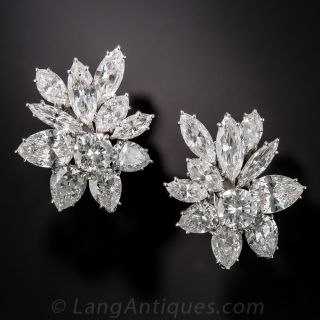 Glamorous Harry Winston Style Diamond Clip Earrings - 1