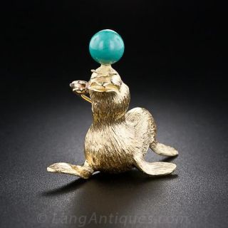 Gold and Turquoise Seal Pin