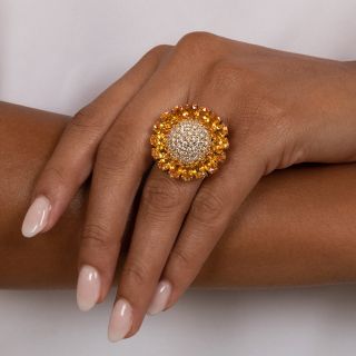 Golden Sapphire and Diamond Sunflower Ring