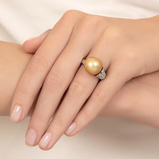 Golden South Sea Pearl and Pavé Diamond Ring