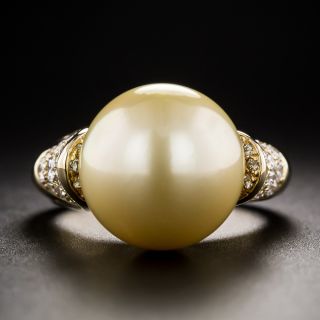 Golden South Sea Pearl and Pavé Diamond Ring - 3