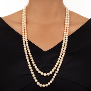 Graduating Cultured Pearl Double Strand Necklace, French 