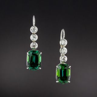 Green Tourmaline and Diamond Drop Earrings - 1