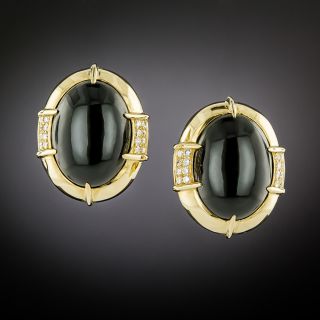Gump's Black Jade and Diamond Earrings - 2