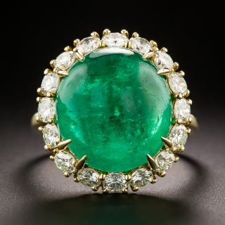 Winston 12.20 Carat Cabochon Emerald and Diamond Halo Ring - 3