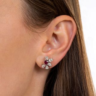 Heart-Shaped Ruby and Diamond Earrings