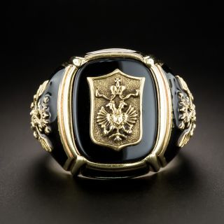Hefty Black Enameled Russian Motif Imperial Eagle Gent's Ring, English  - 6