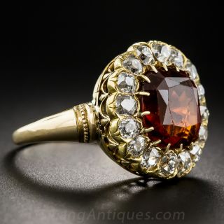 Hessonite Garnet and Diamond Victorian Ring