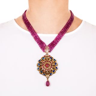 Indian Mogul-Style Ruby Bead Necklace