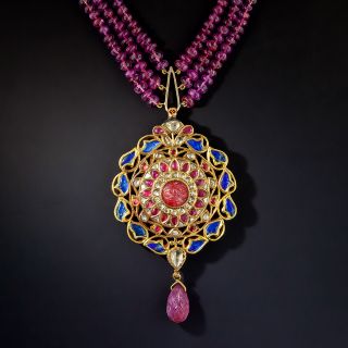 Indian Mogul Style Ruby Bead Necklace - 3