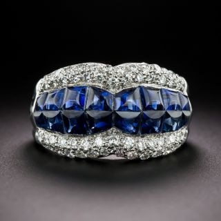 Invisibly Set Sapphire and Diamond Bow Ring, Size 6 1/2 - 3