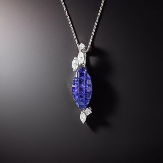 Invisibly Set Sapphire and Diamond Drop Pendant - 1