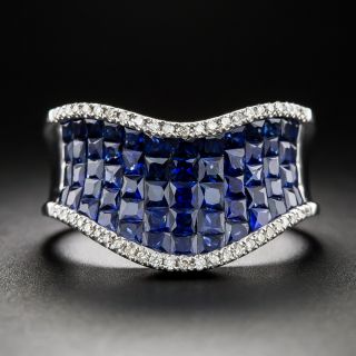 Invisibly-Set Sapphire and Diamond Wave Ring - 3