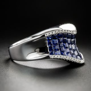 Invisibly-Set Sapphire and Diamond Wave Ring