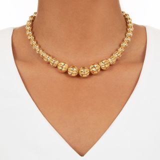 Italian Fluted Gold Bead Necklace
