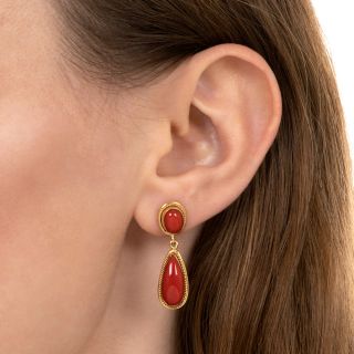 Italian Mid-Century Coral Dangle Earrings 