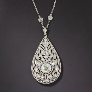 Edwardian Platinum Diamond Onyx Pendant Necklace - *J.E. Caldwell - 1
