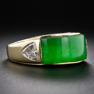 Jadeite and Diamond 18K Saddle Ring