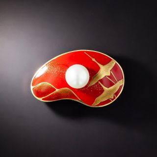 Japanese Red and Gold Enamel Pearl Brooch - 2