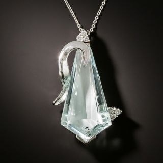 Kite Shape Aquamarine and Diamond Necklace - 2