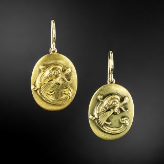 Koi Fish Gold Earrings, Circa 1900 - 2