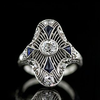 Lacy Art Deco Diamond and *Sapphire Dinner Ring - 8