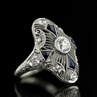 Lacy Art Deco Diamond and *Sapphire Dinner Ring