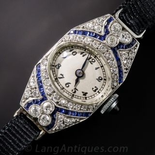 Ladies Art Deco Diamond and Synthetic Sapphire Ribbon Watch